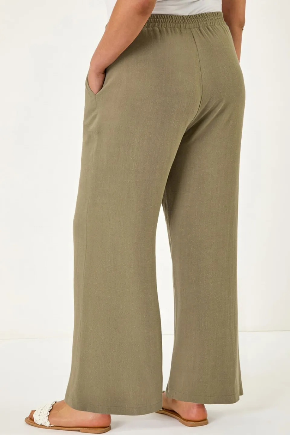 Trousers>Roman Khaki Curve Linen Mix Trousers