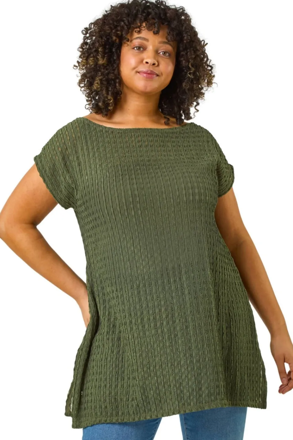 T-Shirts>Roman Curve Textured Short Sleeve T-Shirt Khaki