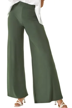 Trousers>Roman Elastic Waist Wide Leg Stretch Trousers Khaki