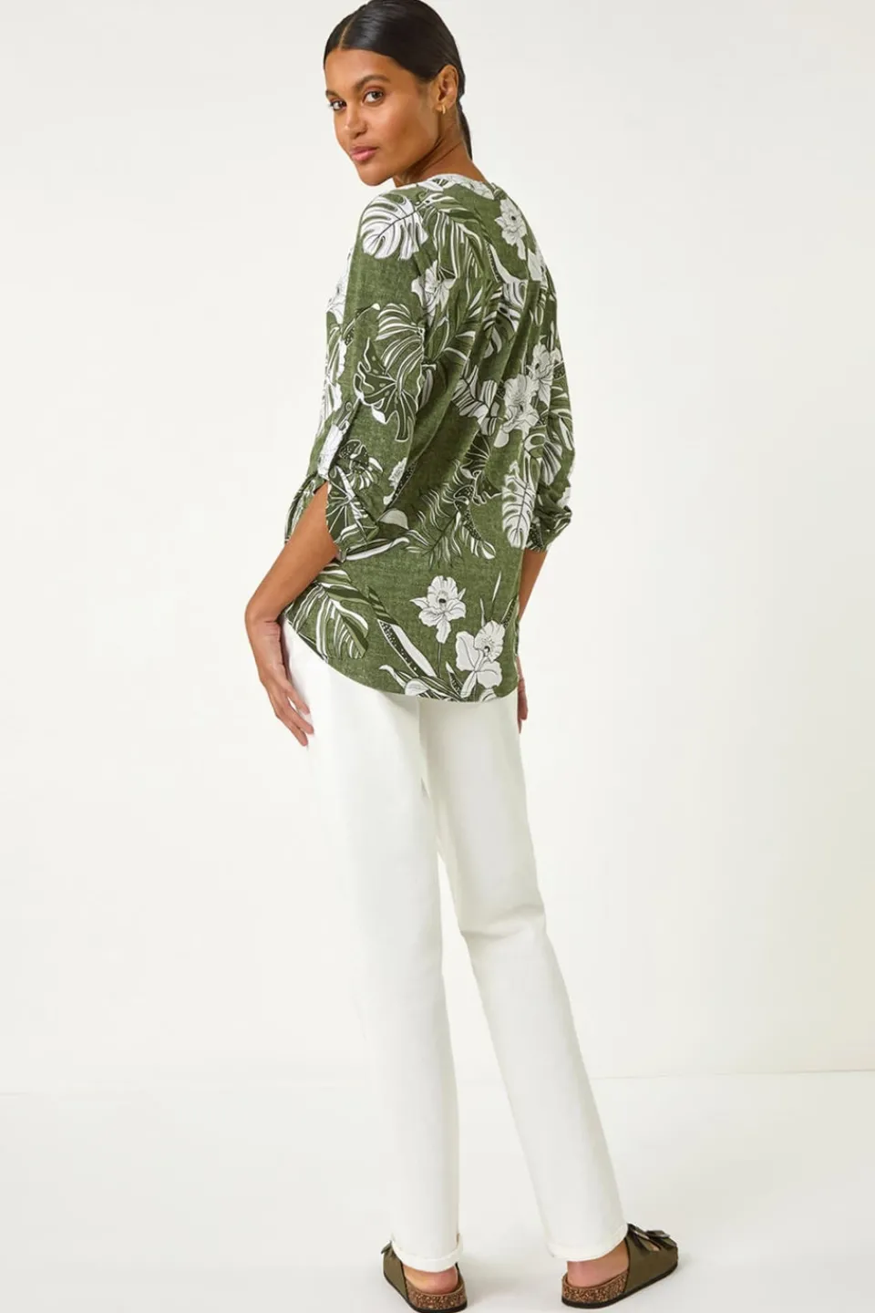 Tops>Roman Khaki Floral Textured Print Shirt