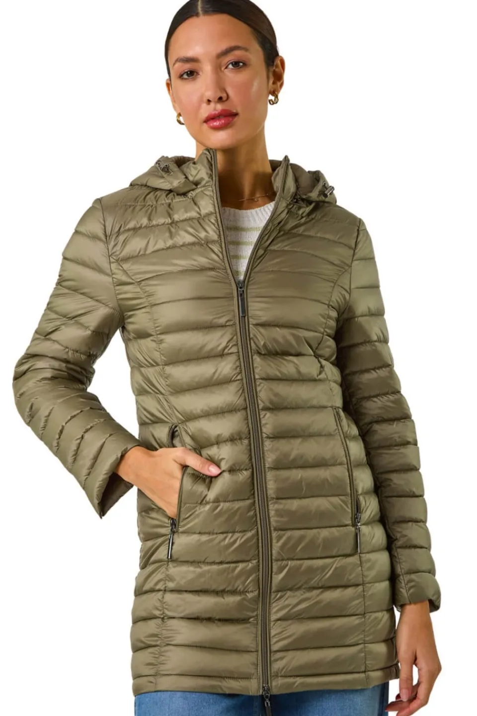 Coats & Jackets>Roman Khaki Padded Hooded Coat