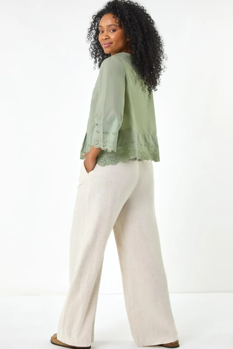 Tops>Roman Khaki Petite Broderie Scallop Blouse