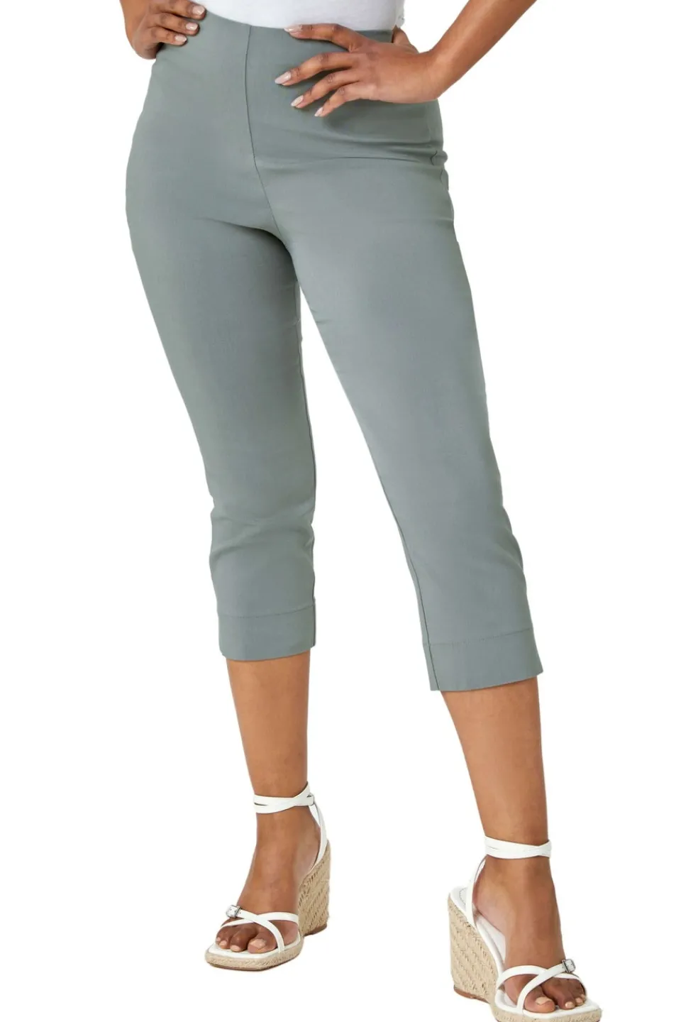 Trousers>Roman Petite Cropped Stretch Trouser Khaki