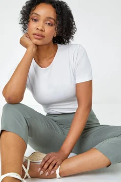 Trousers>Roman Petite Cropped Stretch Trouser Khaki
