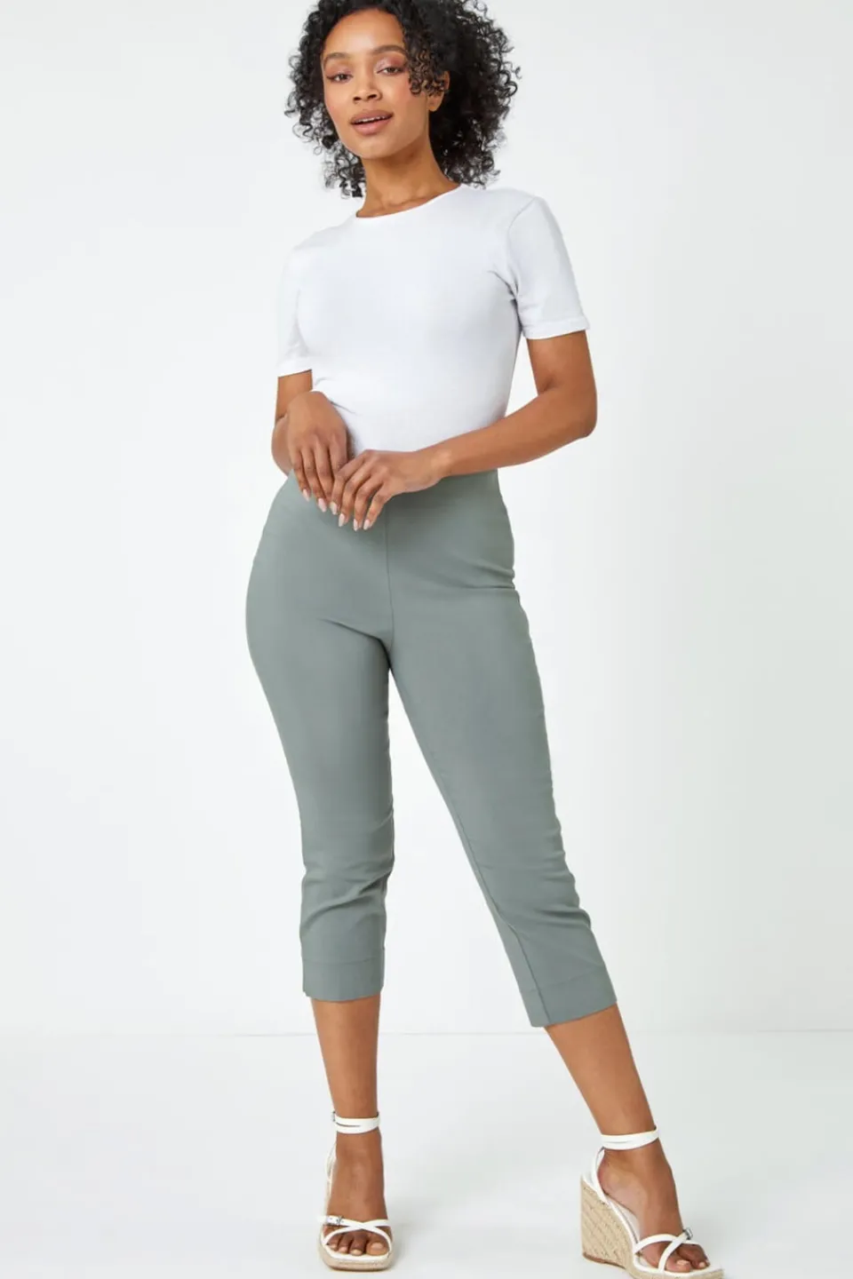 Trousers>Roman Petite Cropped Stretch Trouser Khaki
