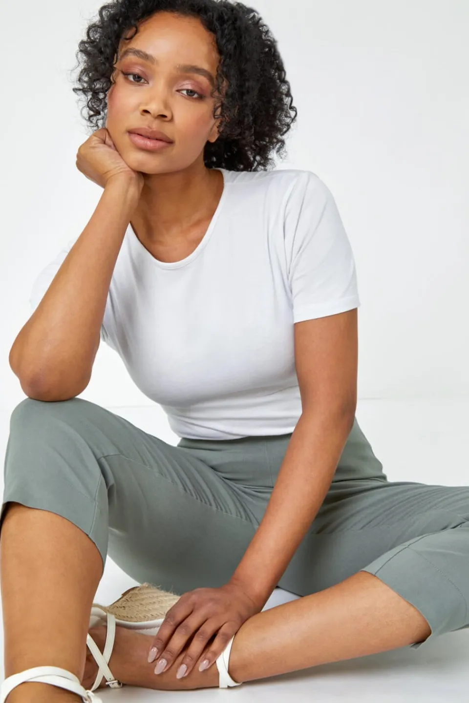 Trousers>Roman Petite Cropped Stretch Trouser Khaki