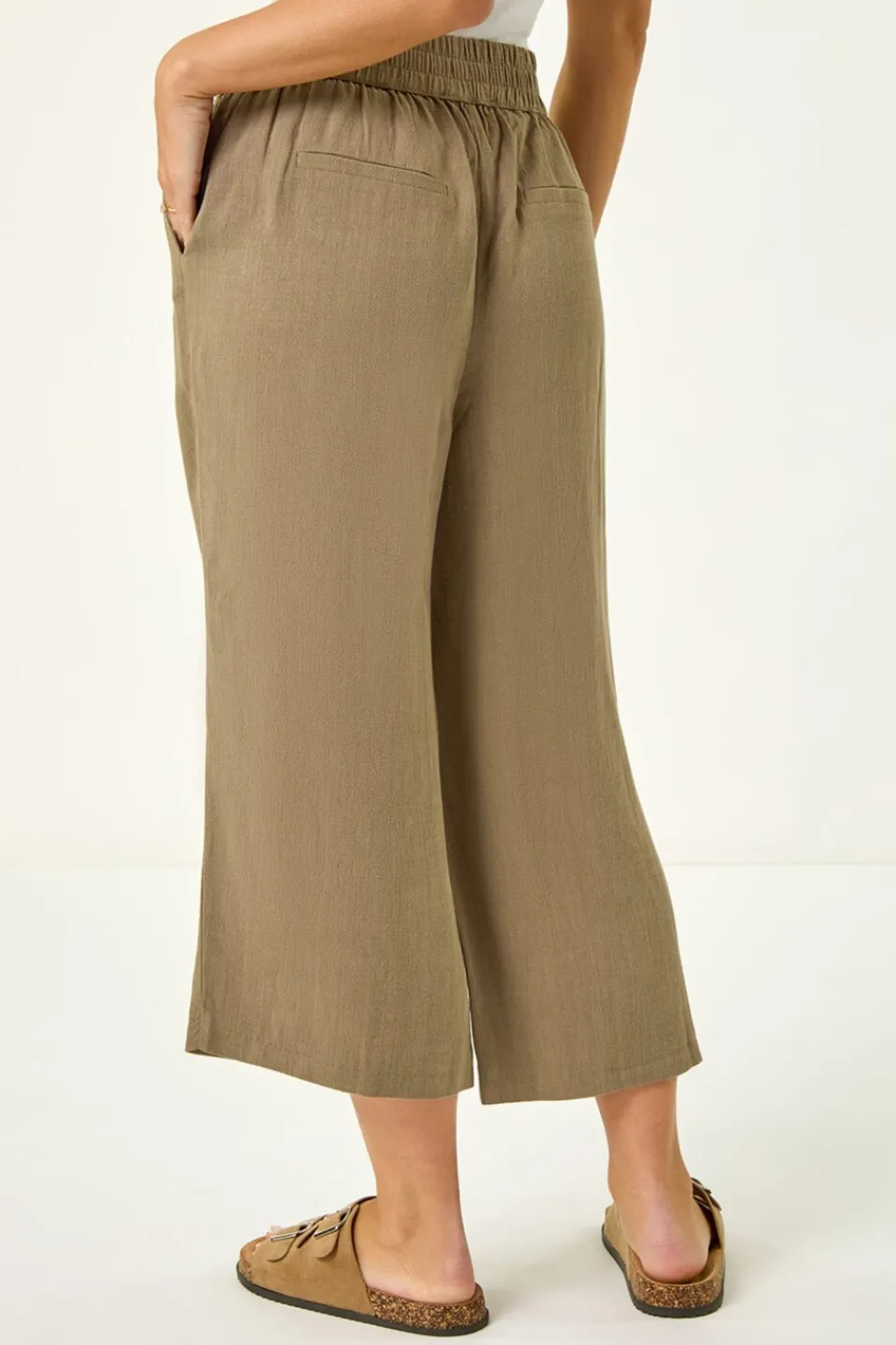 Trousers>Roman Khaki Petite Linen Mix Cropped Trouser