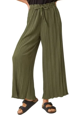 Trousers>Roman Pleated Wide Leg Culottes Khaki