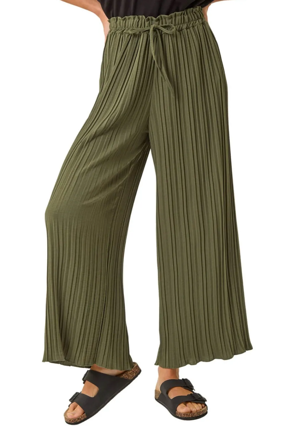 Trousers>Roman Pleated Wide Leg Culottes Khaki