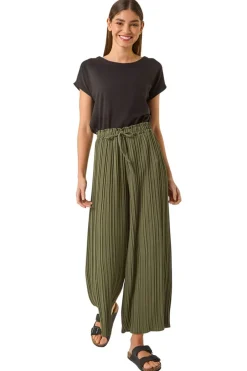Trousers>Roman Pleated Wide Leg Culottes Khaki