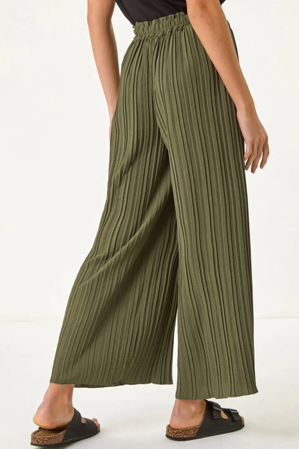Trousers>Roman Pleated Wide Leg Culottes Khaki