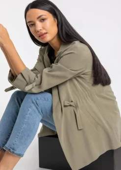 Coats & Jackets>Roman Tie Waist Longline Jacket Khaki
