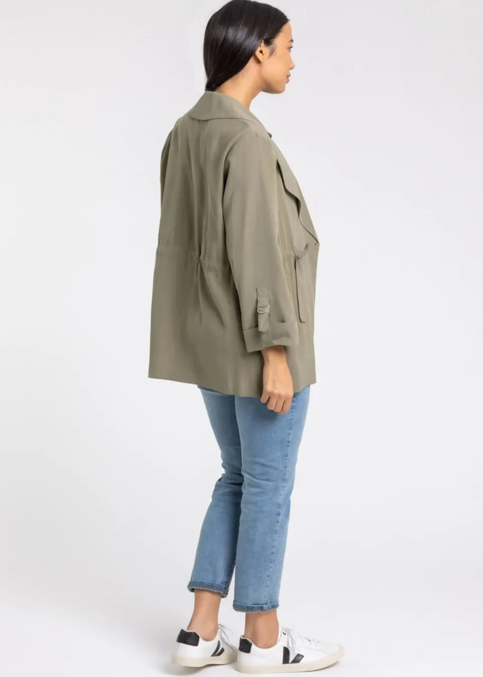 Coats & Jackets>Roman Tie Waist Longline Jacket Khaki