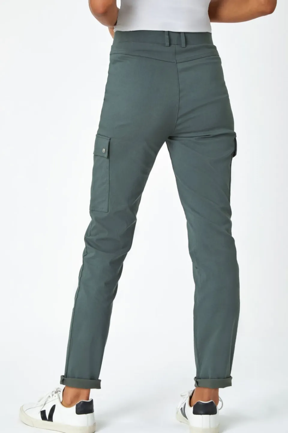 Trousers>Roman Turn Up Stretch Cargo Trousers Khaki