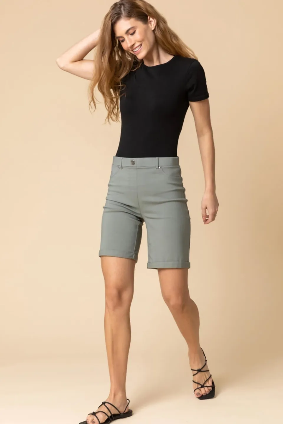 Shorts>Roman Turn Up Stretch Shorts Khaki