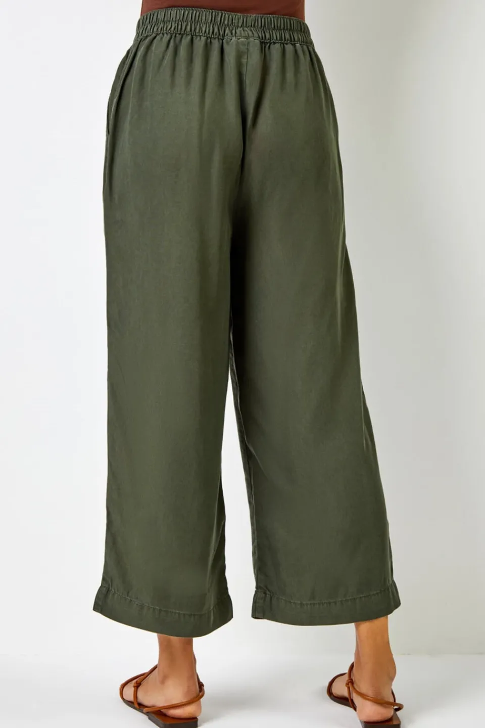 Trousers>Roman Waist Tie Detail Culottes Khaki
