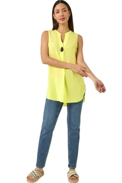 Tops>Roman Lemon Longline Buttoned Vest Top