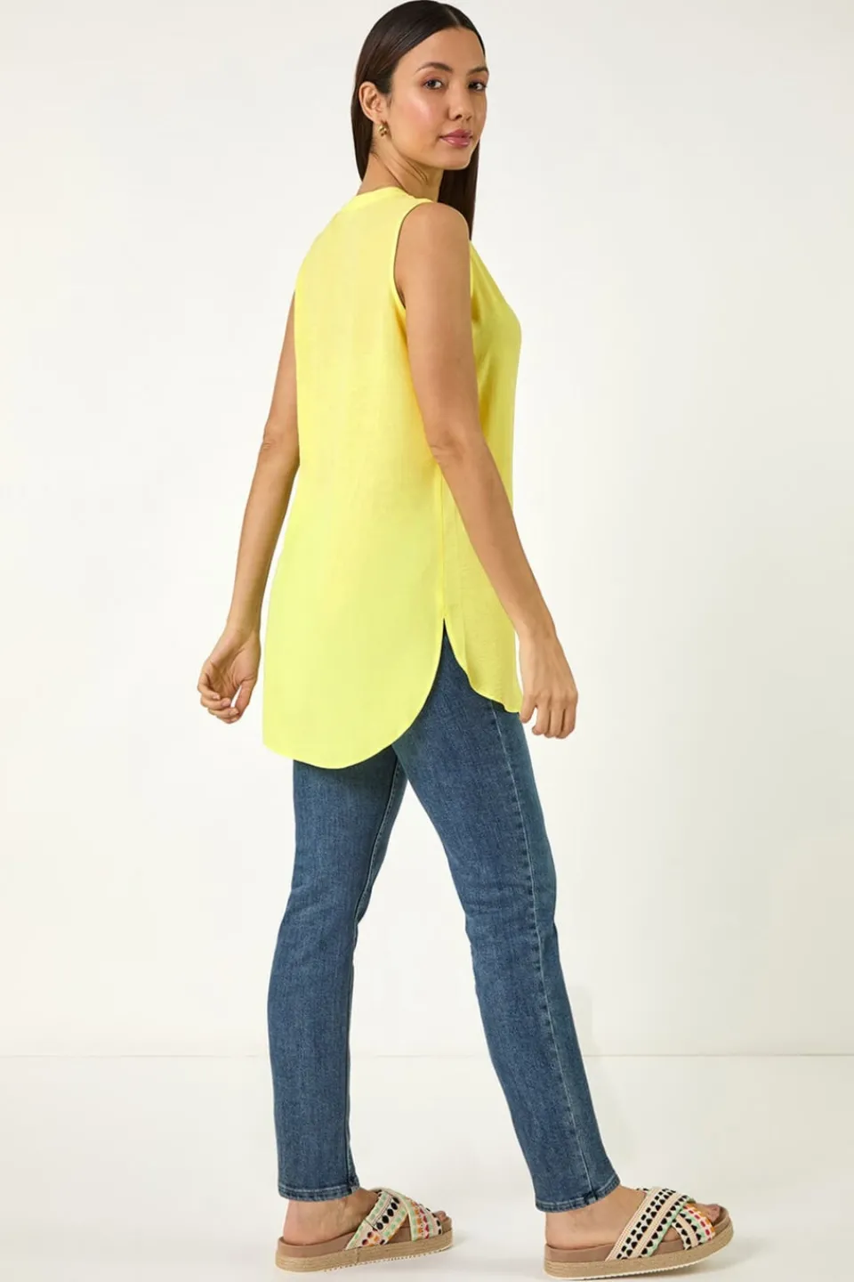 Tops>Roman Lemon Longline Buttoned Vest Top