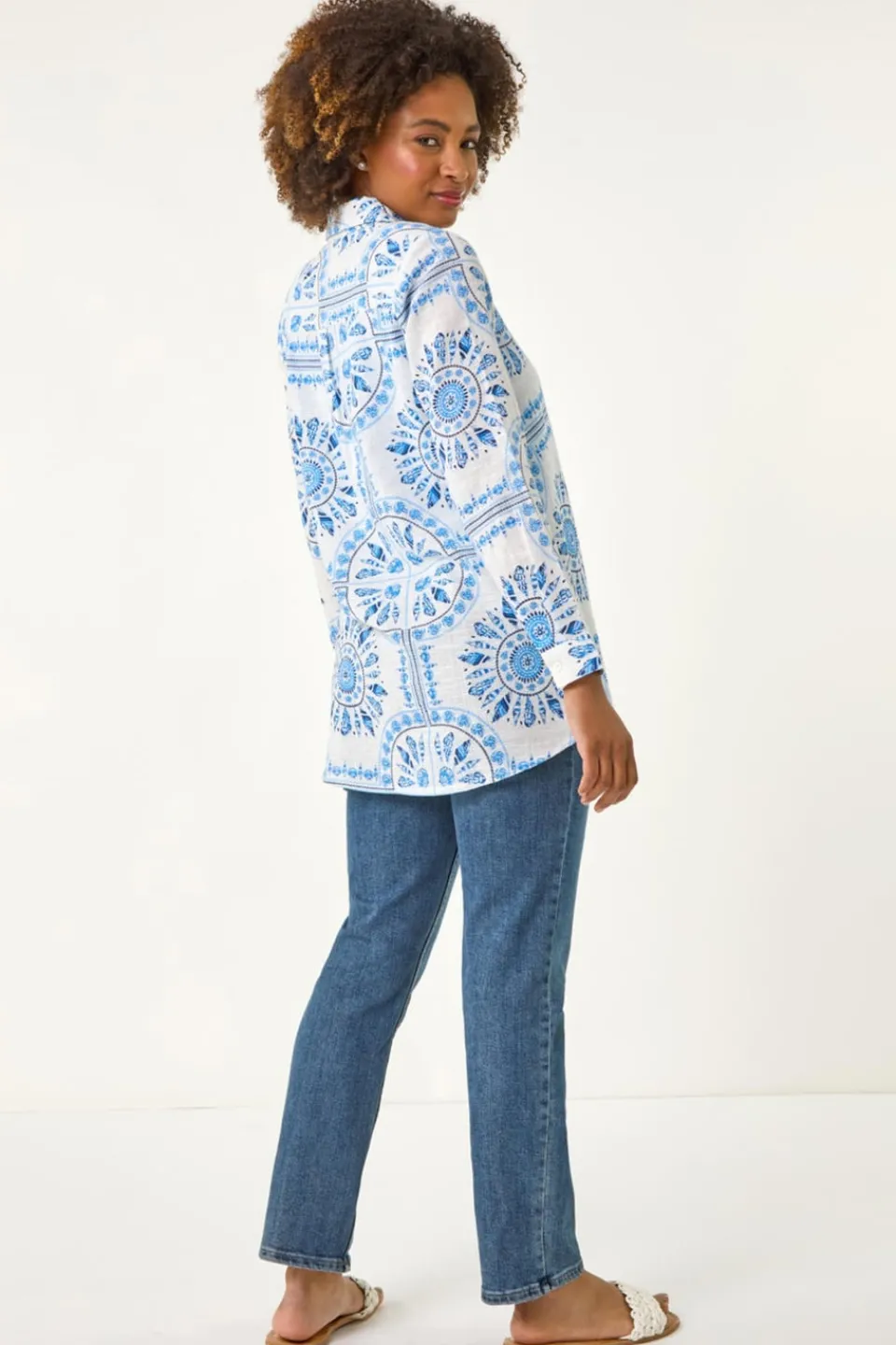 Tops>Roman Light Blue Abstract Print Collared Shirt