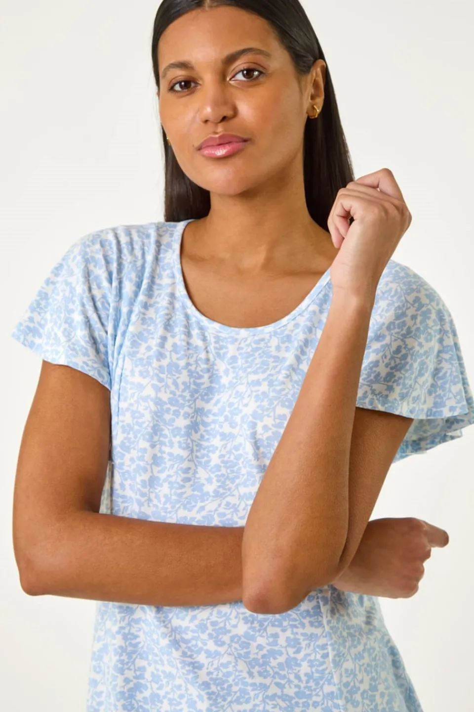 T-Shirts>Roman Light Blue Angel Frill Sleeve T-shirt