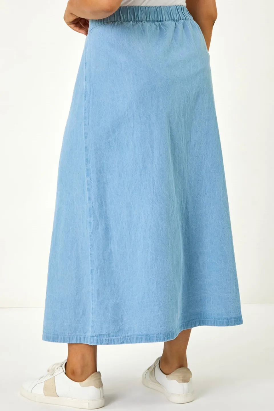 Skirts>Roman Light Blue Curve Button Through Denim Skirt