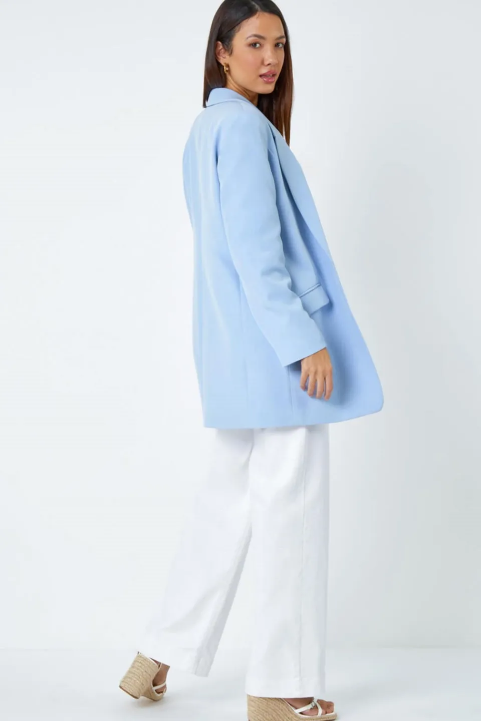 Coats & Jackets>Roman Light Blue Longline Blazer Jacket
