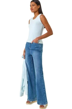 Tops>Roman Light Blue Pearl Detail Knit Vest