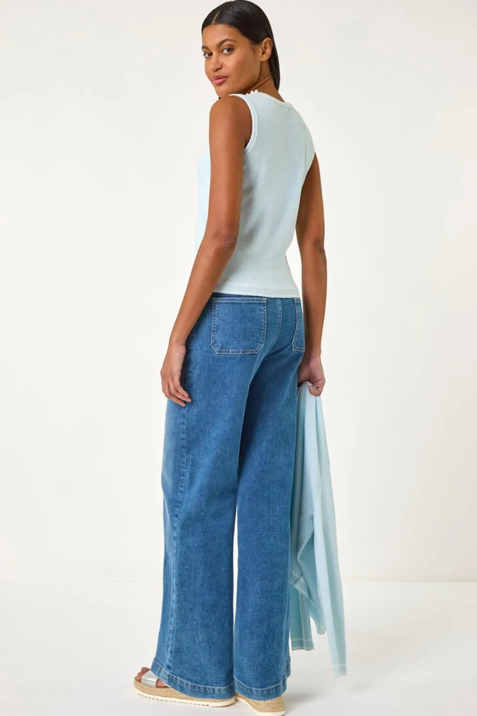 Tops>Roman Light Blue Pearl Detail Knit Vest