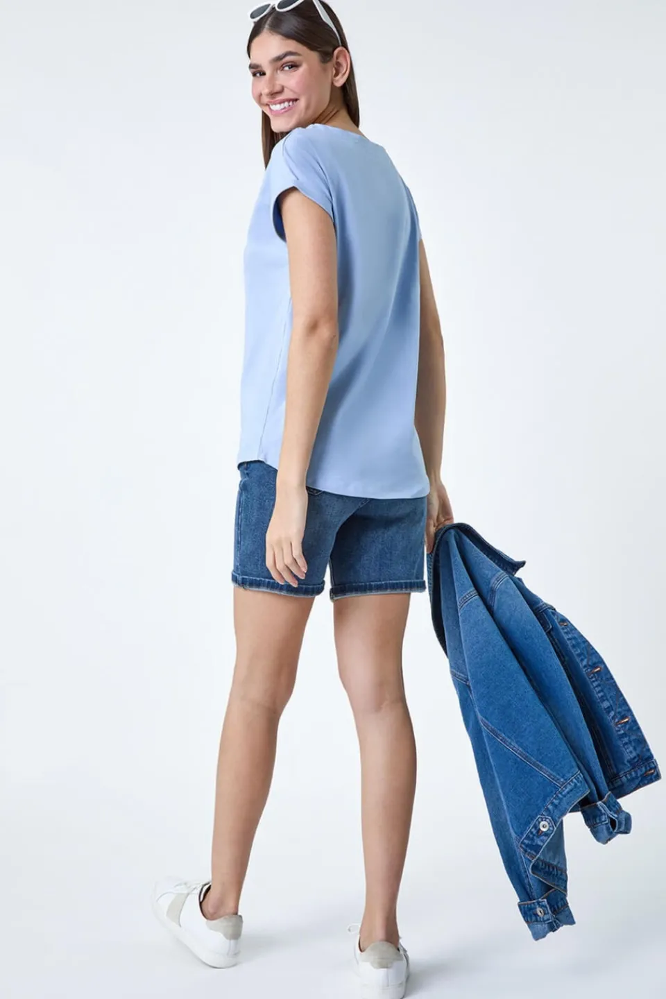 T-Shirts>Roman Light Blue Plain Stretch Cotton Jersey T-Shirt