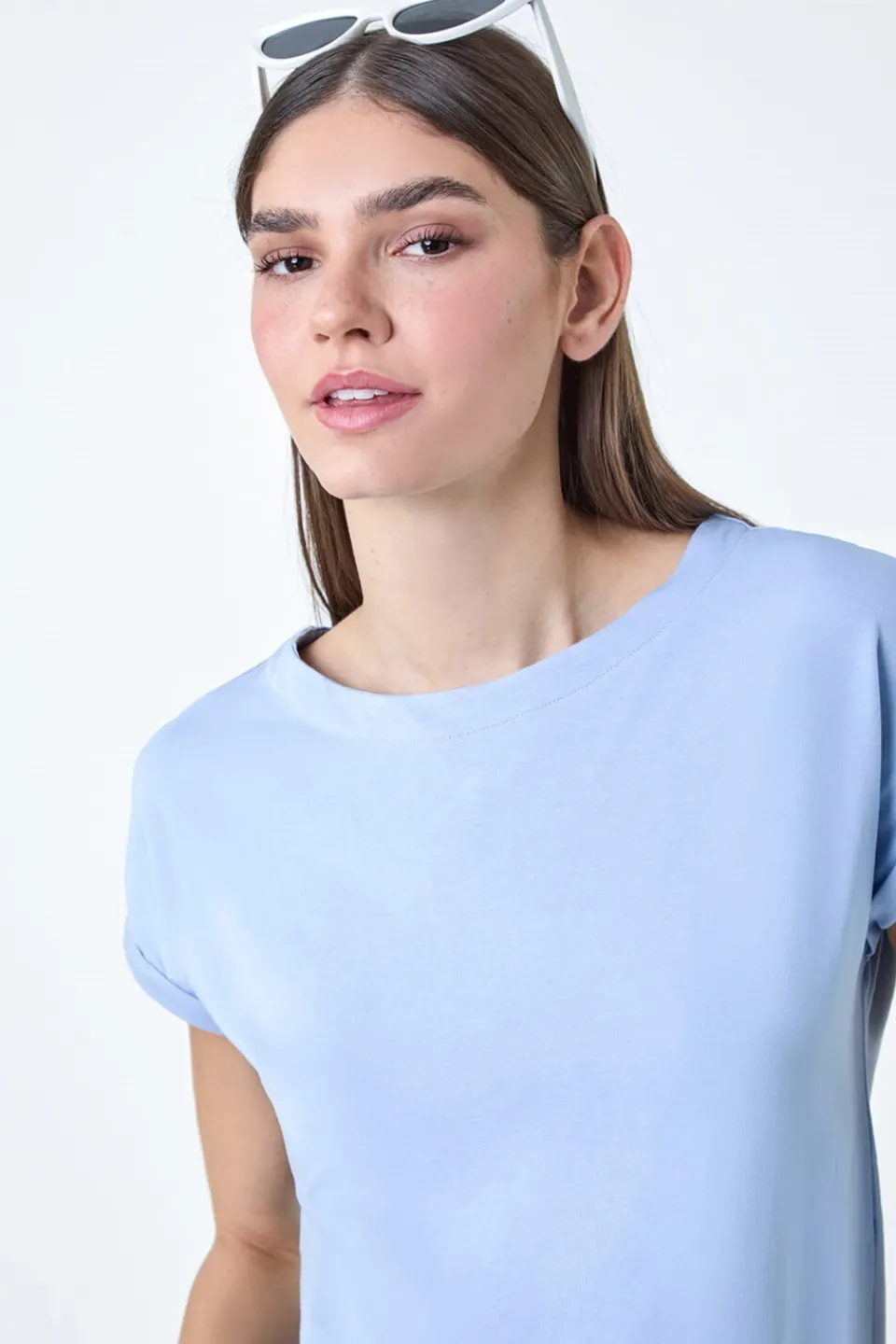 T-Shirts>Roman Light Blue Plain Stretch Cotton Jersey T-Shirt