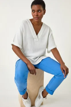 Trousers>Roman Light Blue Turn Up Stretch Cargo Trousers