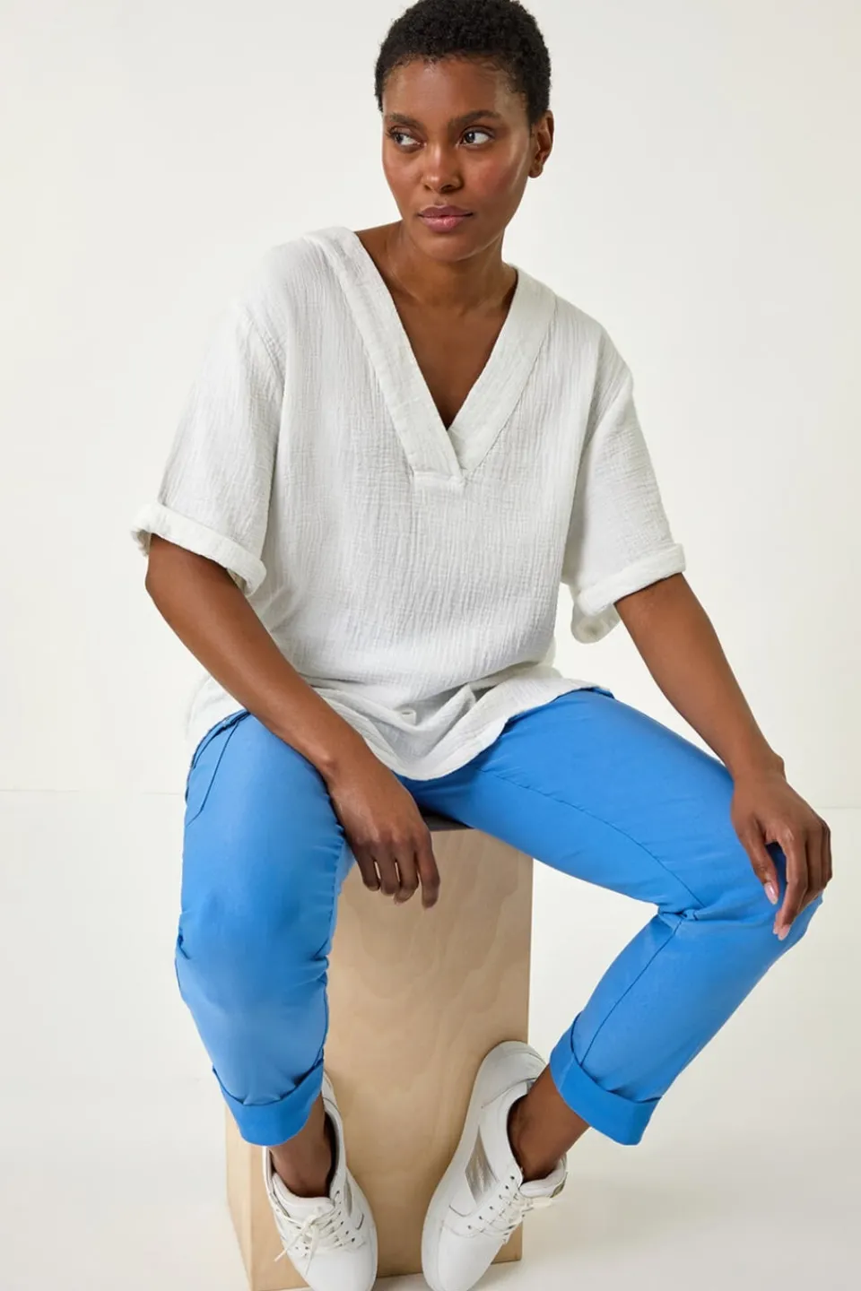 Trousers>Roman Light Blue Turn Up Stretch Cargo Trousers