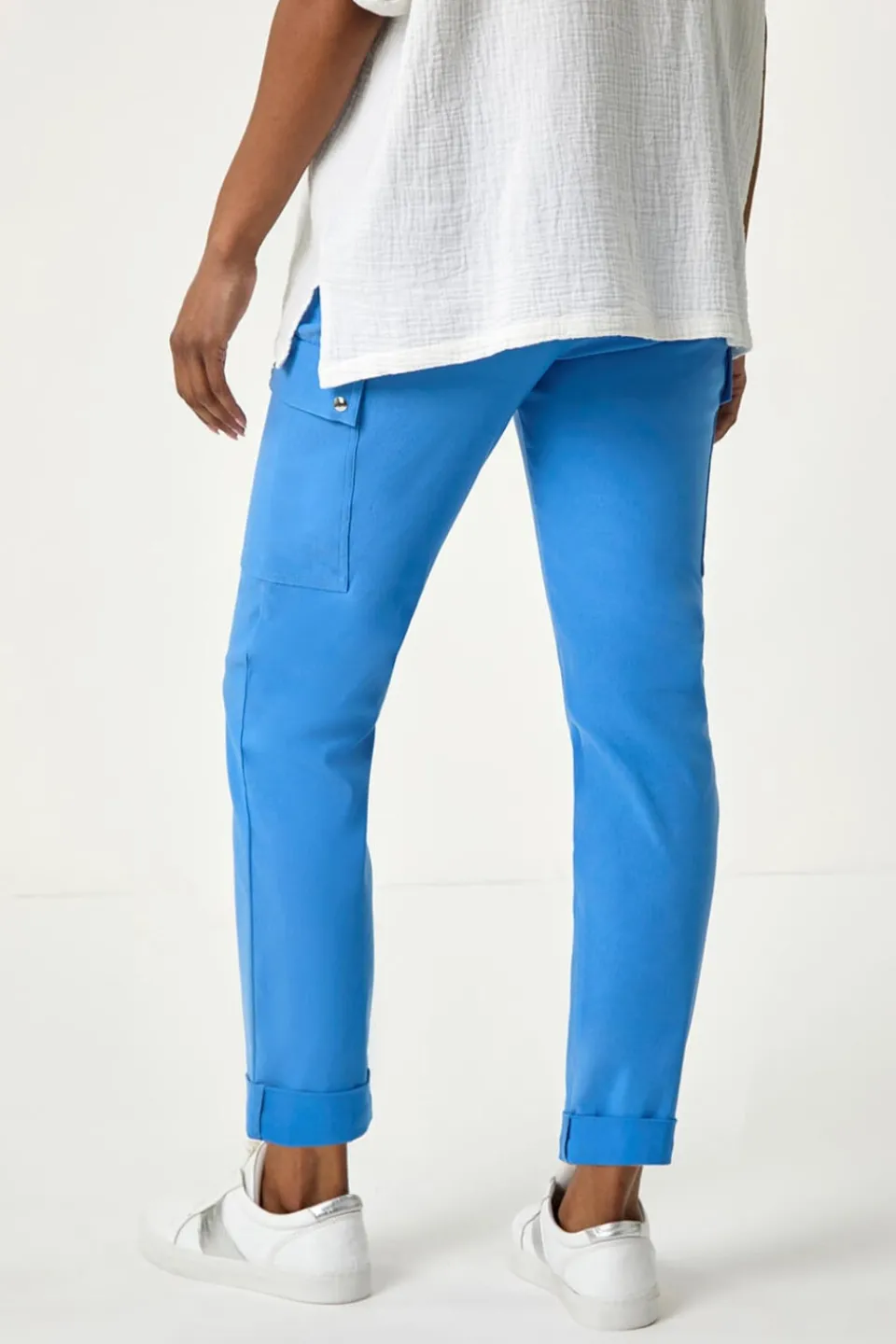Trousers>Roman Light Blue Turn Up Stretch Cargo Trousers