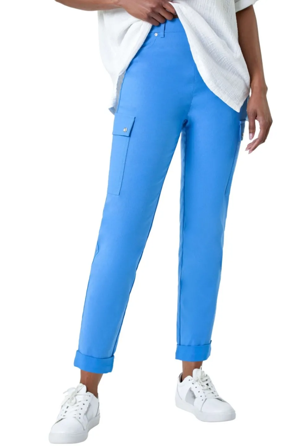 Trousers>Roman Light Blue Turn Up Stretch Cargo Trousers