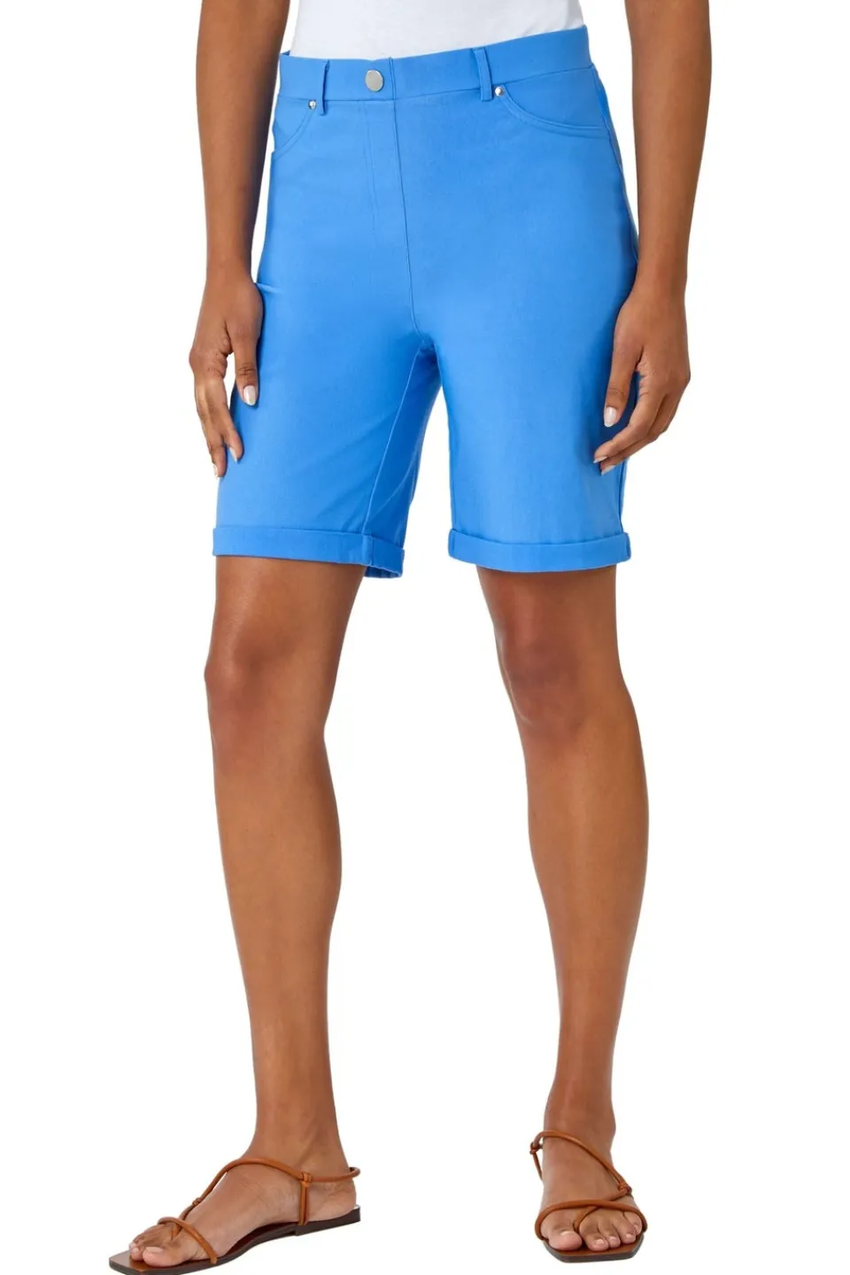 Shorts>Roman Light Denim Elastic Waist Turn Up Stretch Shorts LightDenim