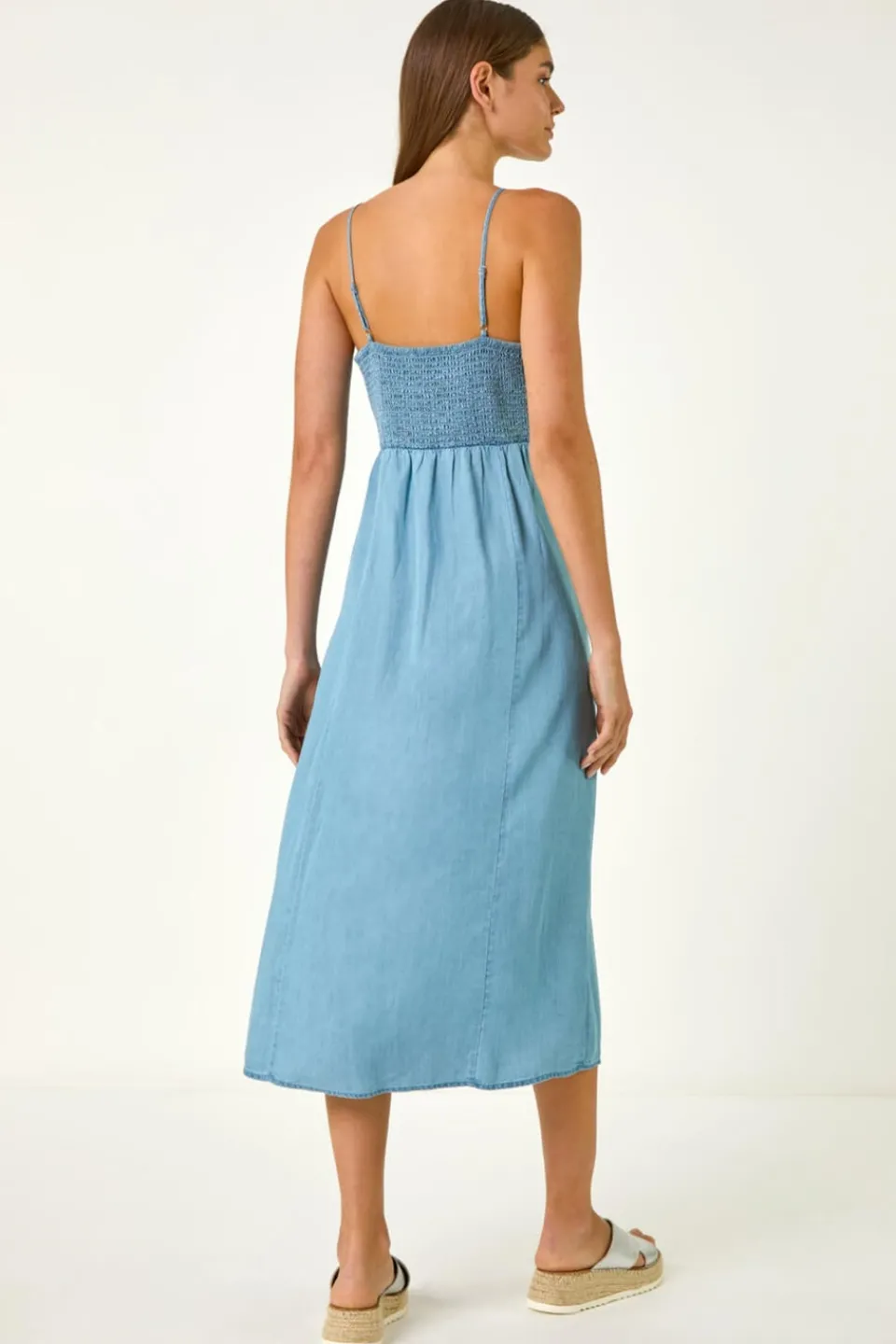 Dresses>Roman Light Denim Ring Centre Midi Dress