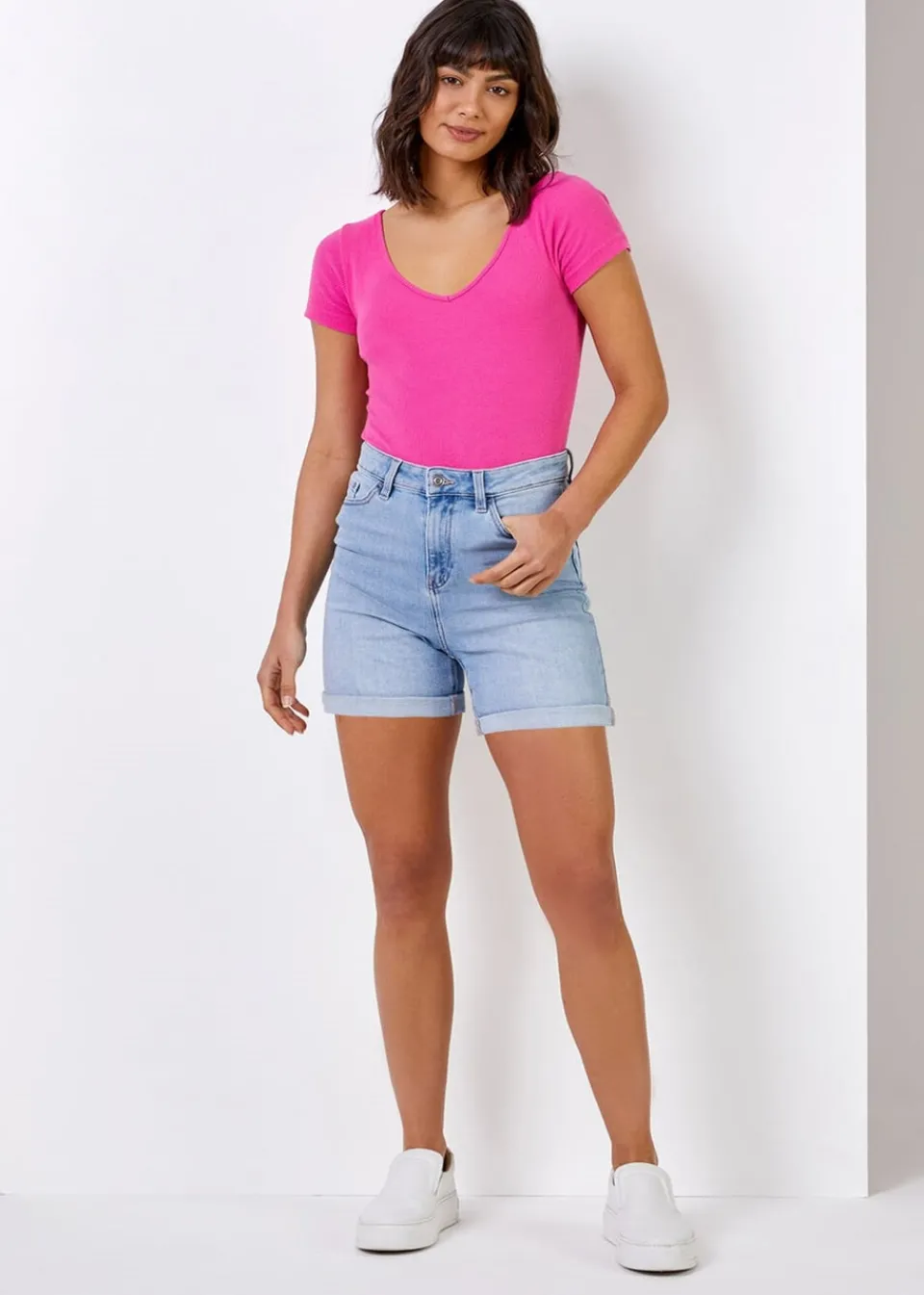 Shorts>Roman Light Denim Stretch Denim Mom Shorts LightDenim