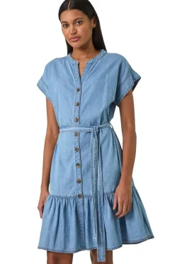 Dresses>Roman Light Denim Tiered Shirt Dress