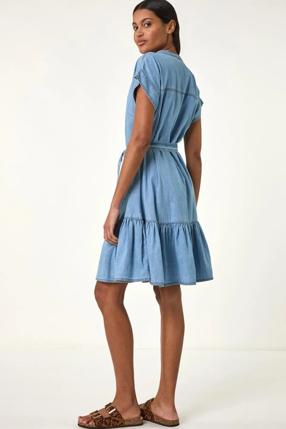 Dresses>Roman Light Denim Tiered Shirt Dress