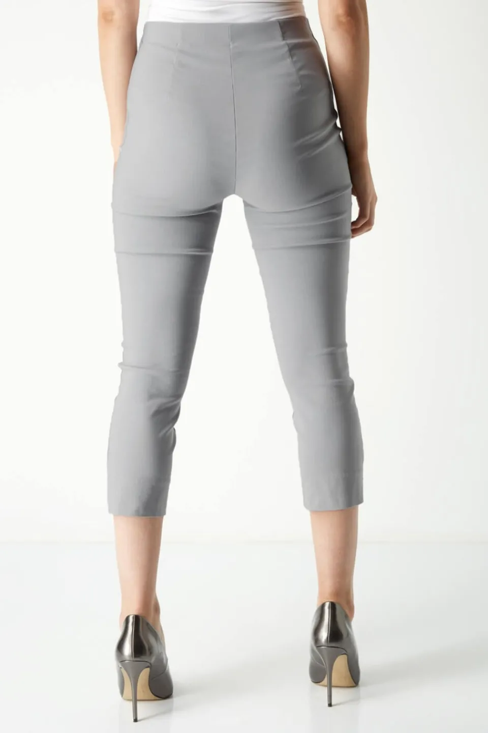 Trousers>Roman Light Grey Cropped Stretch Trouser Capri Summer Leggings 3/4 Pedal Pushers LightGrey