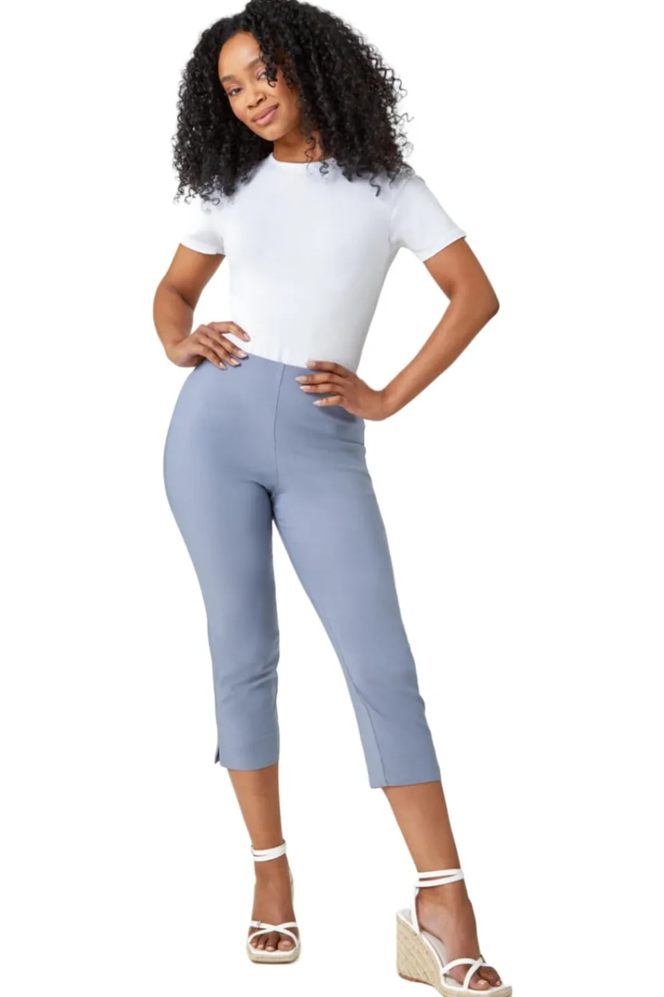 Trousers>Roman Light Grey Petite Cropped Stretch Trouser LightGrey