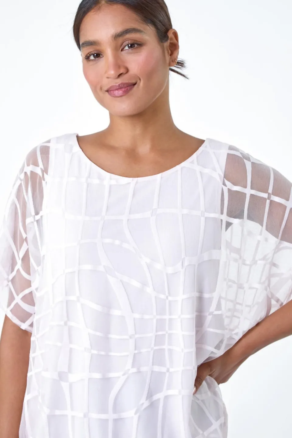 Blouses & Shirts>Roman Light Pink Abstract Check Print Blouson Top