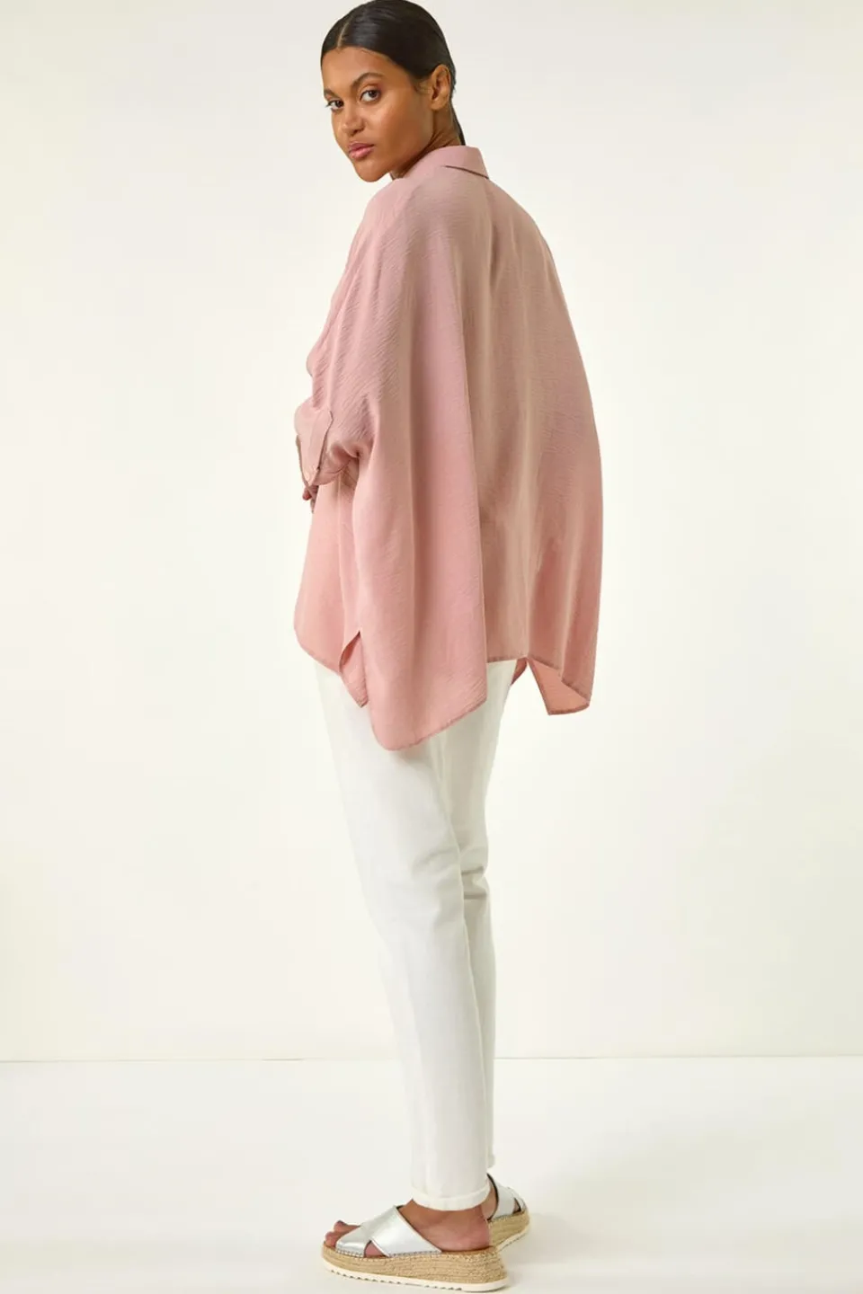 Tops>Roman Light Pink Boxy Relaxed Blouse