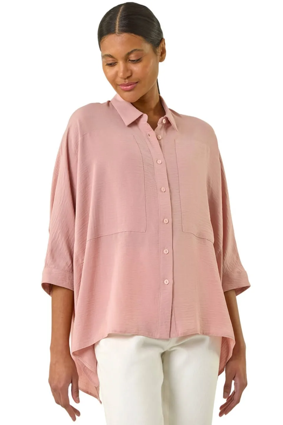 Tops>Roman Light Pink Boxy Relaxed Blouse