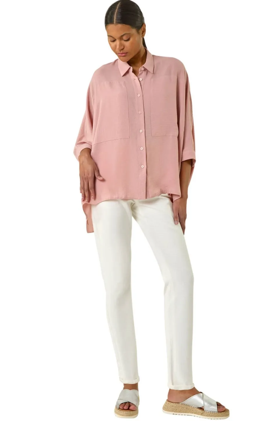 Tops>Roman Light Pink Boxy Relaxed Blouse
