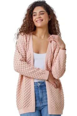 Tops>Roman Light Pink Cotton Blend Waffle Knit Cardigan