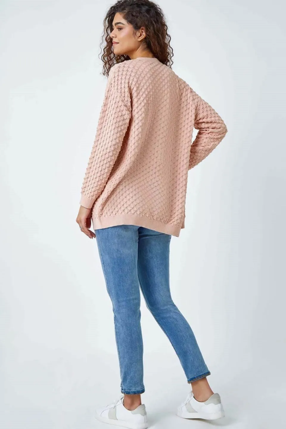 Tops>Roman Light Pink Cotton Blend Waffle Knit Cardigan