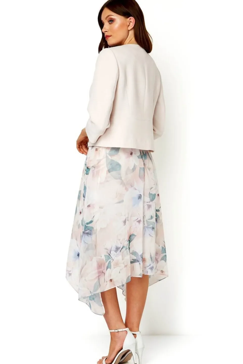 Coats & Jackets>Roman Light Pink Cropped Bolero Tailored Jaquard Jacket Wedding Shrug Fitted Blazer LightPink