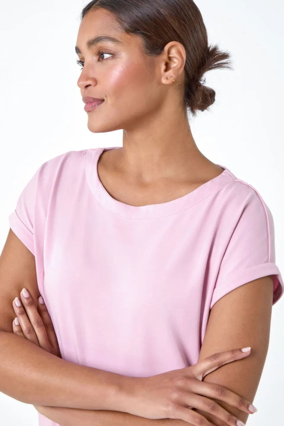 T-Shirts>Roman Light Plain Stretch Cotton Jersey T-Shirt Pink