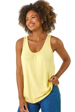 Tops>Roman Light Yellow Plain V Neck Stretch Jersey Vest Top